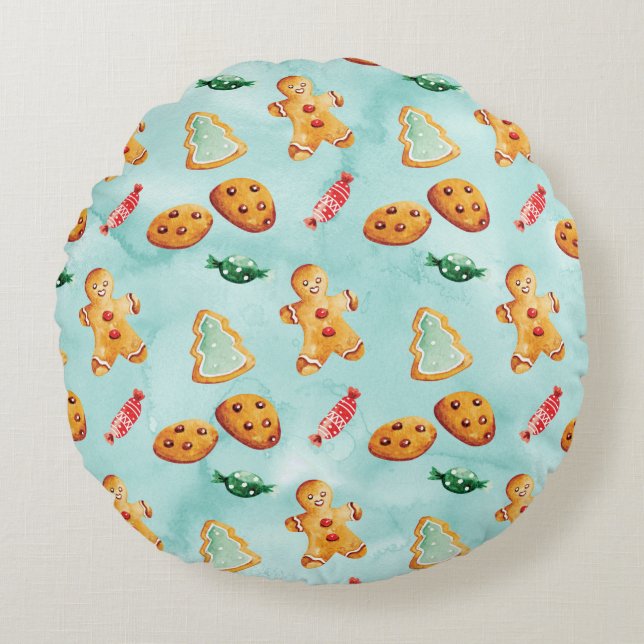Gingerbread Man Christmas Tree Pattern Round Pillow (Front)