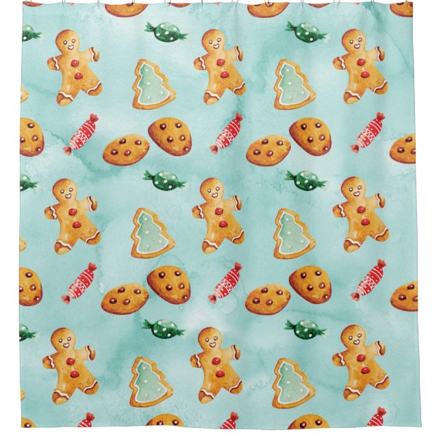 Gingerbread Man Christmas Tree Pattern Shower Curtain (Front)