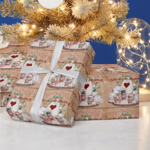 Gingerbread Man Christmas Village Name Wrapping Paper