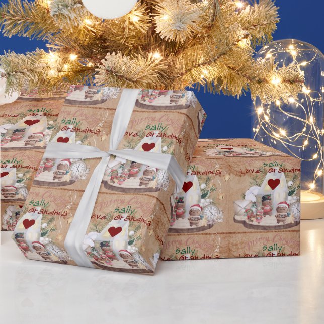 Gingerbread Man Christmas Village Name Wrapping Paper (Holidays)