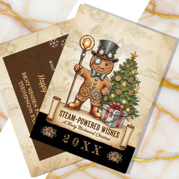 Gingerbread Man Christmas, Vintage, Steampunk Holiday Card