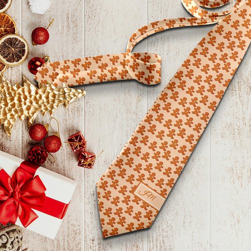 Gingerbread Man Classic Novetly Initials Christmas Neck Tie