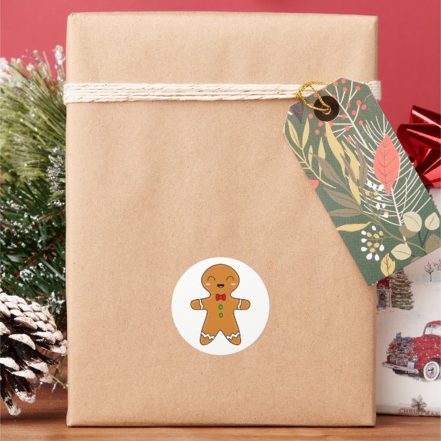 Gingerbread Man Classic Round Sticker (Holiday)