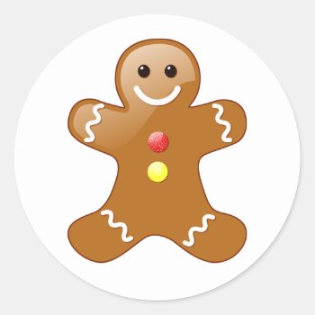 Gingerbread Man Classic Round Sticker by HolidayBug at Zazzle