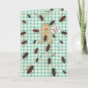 Gingerbread man cockroach baking bakery Christmas Letterpress Thank You Card
