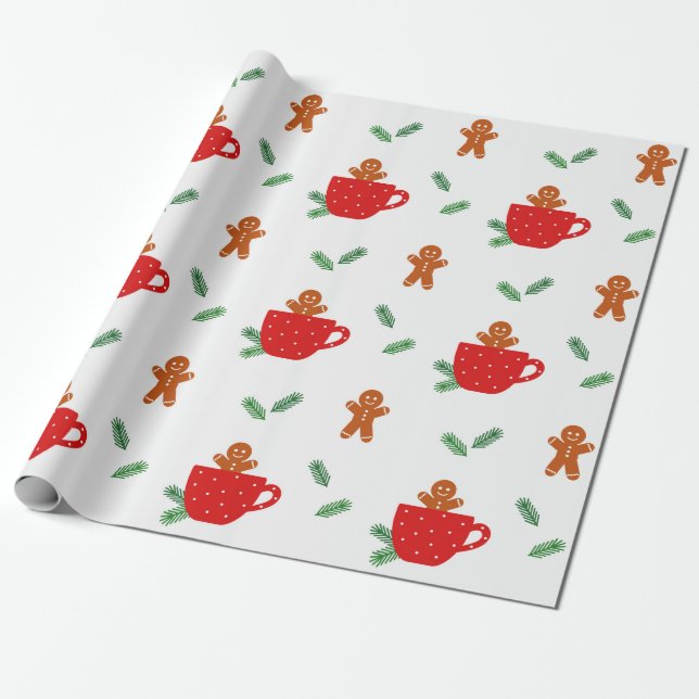 Gingerbread man coffee Christmas Wrapping Paper (Unrolled)