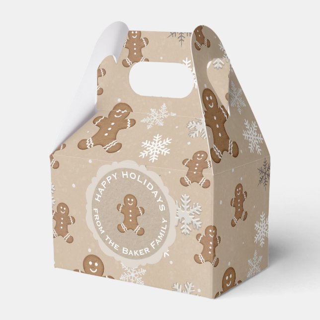 Gingerbread Man Cookie Christmas Personalized Snow Favor Boxes (Front Side)