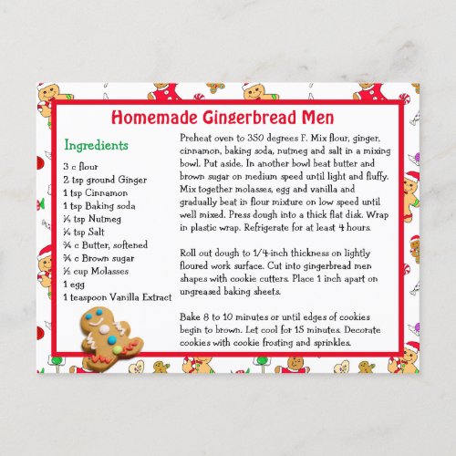 Gingerbread Man Cookie Christmas Recipe Postcard