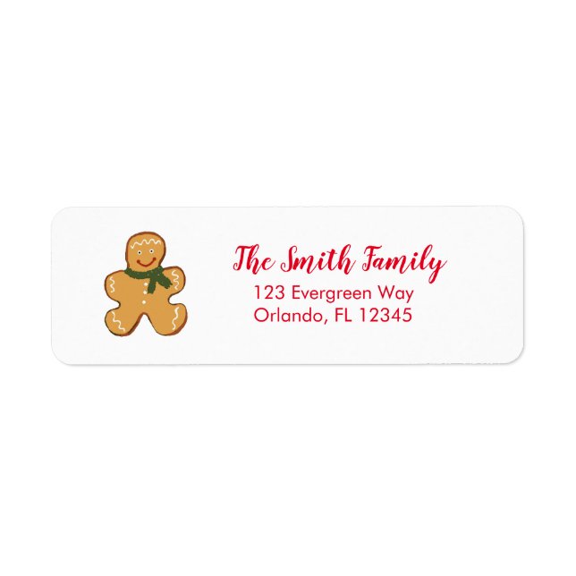 Gingerbread Man Cookie Illustration Return Address Label (Front)