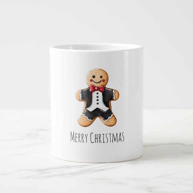 Gingerbread Man Cookie in Tuxedo Christmas Giant Coffee Mug (Front)