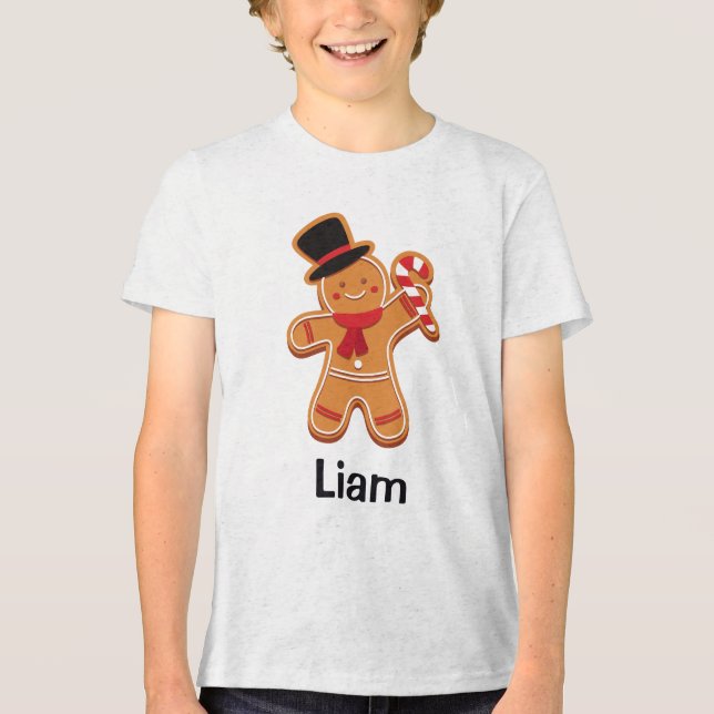 Gingerbread Man Cookie Personalized Name Tri-Blend Shirt (Front)