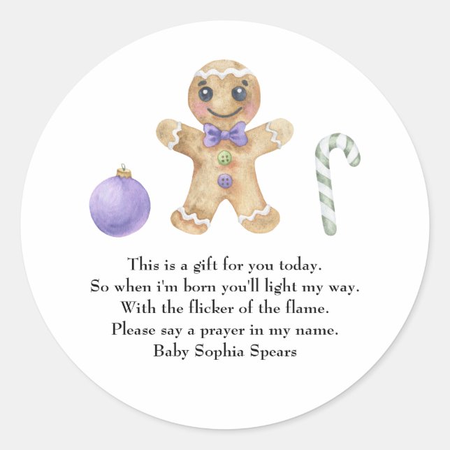 Gingerbread man cookie -  Prayer candle label (Front)
