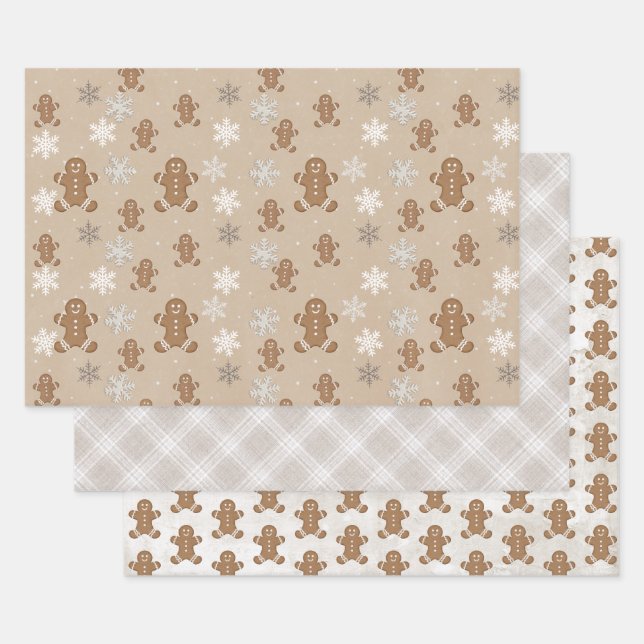 Gingerbread Man Cookie Snowflake Holiday Baking  Wrapping Paper Sheets (Set)