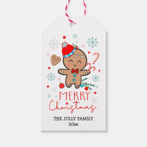 Gingerbread Man Cookie Snowflakes Merry Christmas  Gift Tags