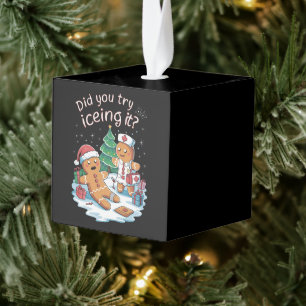 Gingerbread Man Cookie Ugly Sweater Oh Snap Xmas Cube Ornament