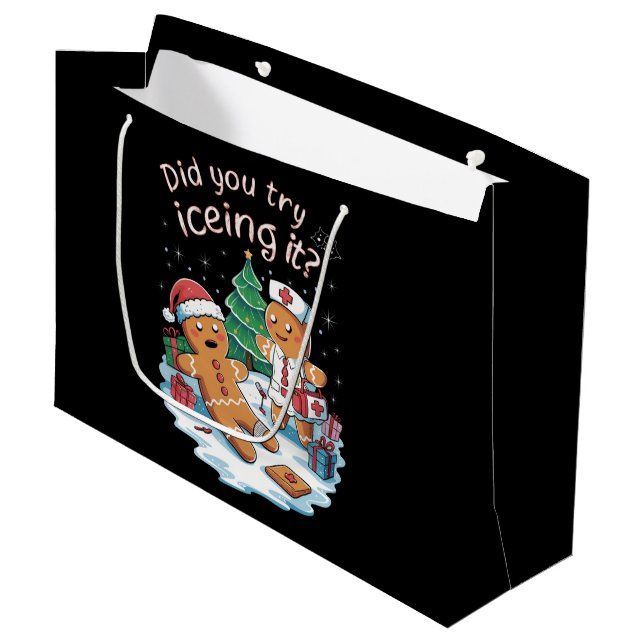 Gingerbread Man Cookie Ugly Sweater Oh Snap Xmas Large Gift Bag (Front Angled)