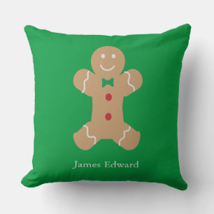 Gingerbread Man Cookie with Custom Name Throw Pillow
