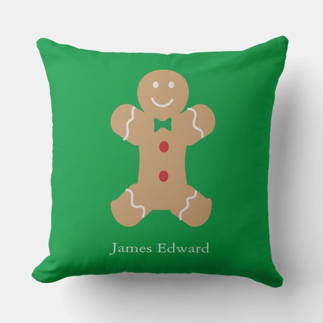 Gingerbread Man Cookie with Custom Name   Throw Pillow (Front)