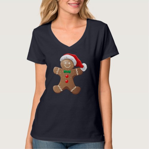 Gingerbread Man Cookie With Santa Claus Hat Christ T_Shirt