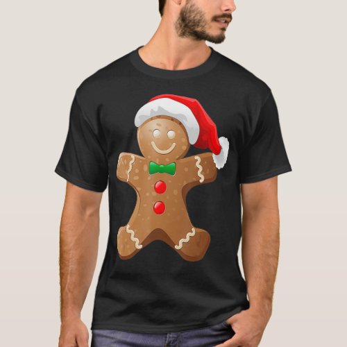 Gingerbread Man Cookie With Santa Claus Hat Christ T_Shirt