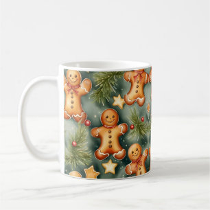 Gingerbread man cookies and stars watercolor art coffee mug
