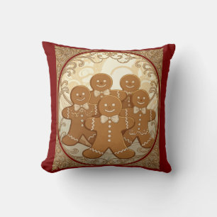 Gingerbread Man Cookies Christmas Art Nouveau Throw Pillow