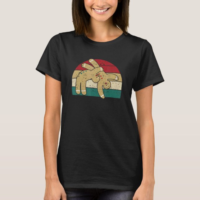 Gingerbread Man Cookies Christmas Funny Fighting W T-Shirt (Front)