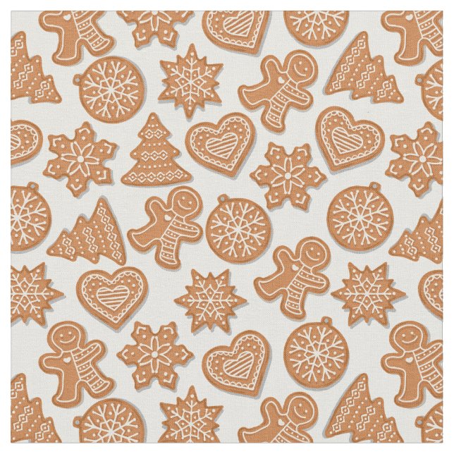 Gingerbread Man Cookies Cute Christmas Fabric (Close Up)