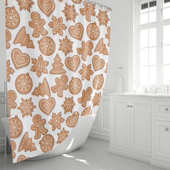 Gingerbread Man Cookies Cute Whimsical Christmas Shower Curtain (Creator Uploaded)