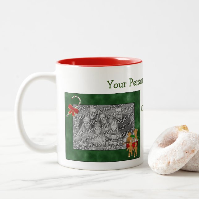 Gingerbread Man Cookies Holiday Photo Two-Tone Coffee Mug (With Donut)