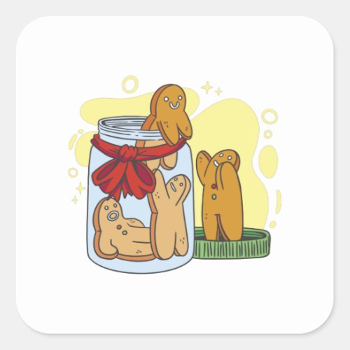 Gingerbread man cookies in jar square sticker