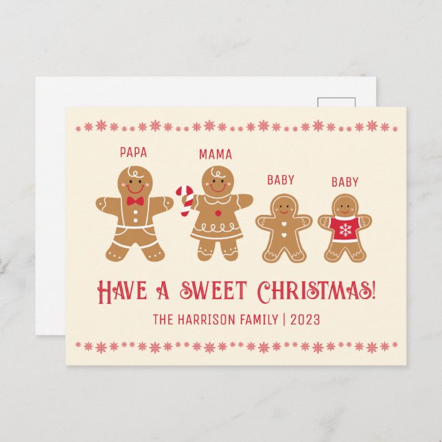 Gingerbread Man Cookies Name Sweet Christmas  Postcard (Front/Back)
