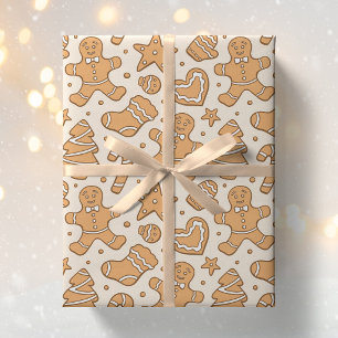 Gingerbread Man Cookies Neutral Christmas Beige Wrapping Paper