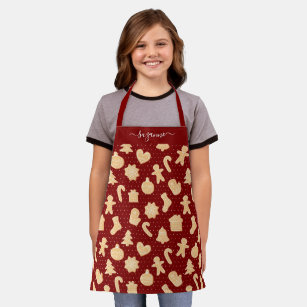 Gingerbread Man Cookies on Red White Dots Pattern Apron