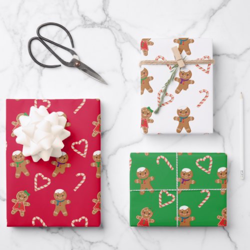 Gingerbread Man Cookies Pattern Wrapping Paper Sheets