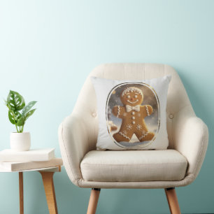 Gingerbread Man Cookies Whimsical Christmas Throw Pillow