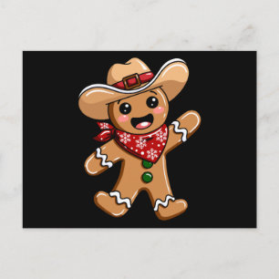 Gingerbread Man Cowboy Hat Bandana Christmas Xmas Holiday Postcard