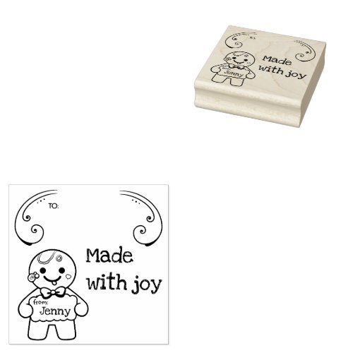 Gingerbread man custom to and from label  rubber stamp