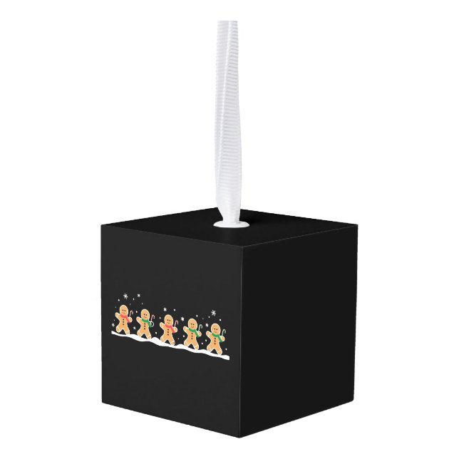 Gingerbread Man Cute Christmas Holiday Baker  Cube Ornament (Back Angled)