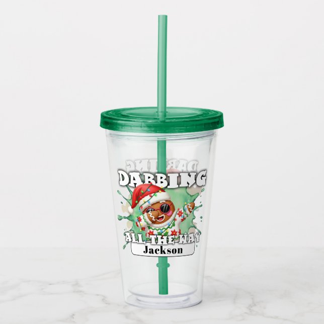 Gingerbread Man Dabbing Custom Name Christmas Acrylic Tumbler (Front)