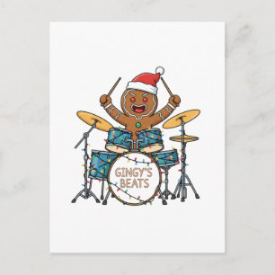 Gingerbread Man Drummer Funny Holiday Rock Xmas Postcard