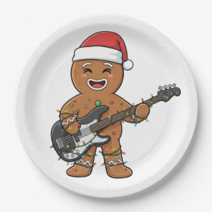 Gingerbread Man Electric Guitar Rock Funny Holiday Paper Plates