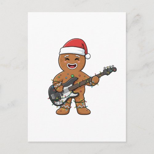 Gingerbread Man Electric Guitar Rock Funny Holiday Postcard