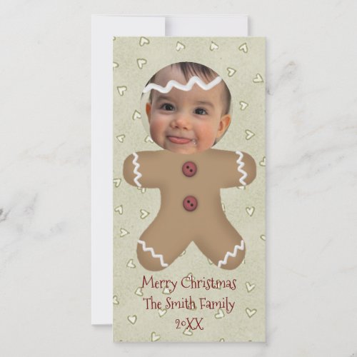 Gingerbread Man Face Custom Photo Card