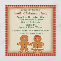 Gingerbread Man Family Christmas Party Invitation