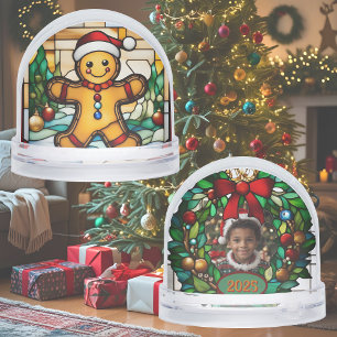 Gingerbread Man Faux Stained Glass Snow Globe