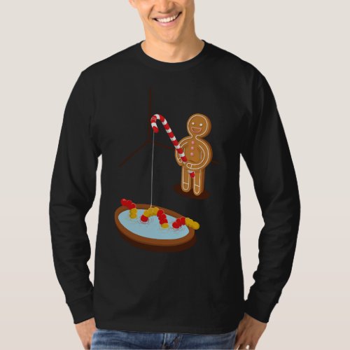 Gingerbread Man Fishing With A Gummy Worm T_Shirt