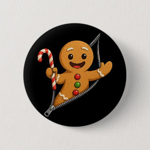 Gingerbread Man Funny Christmas Cookie King Cute G Button