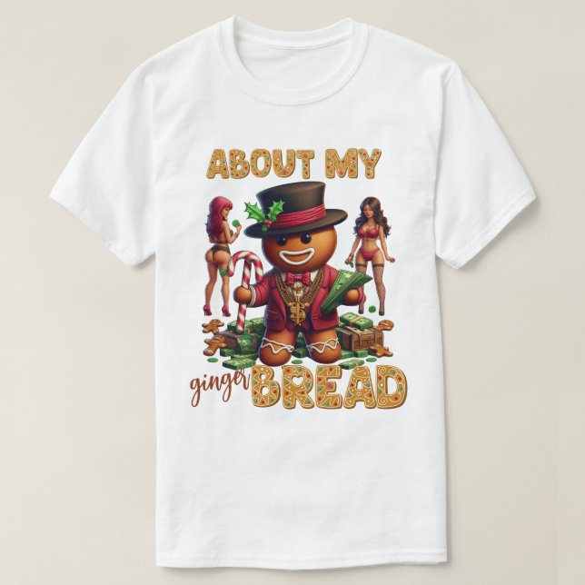 Gingerbread Man Funny Red Christmas T-Shirt (Design Front)