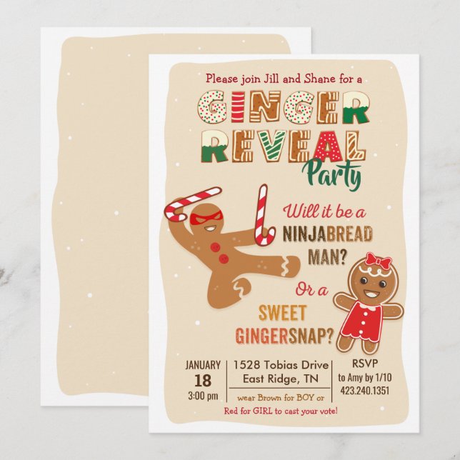 Gingerbread Man Gender Reveal Party Invitation (Front/Back)